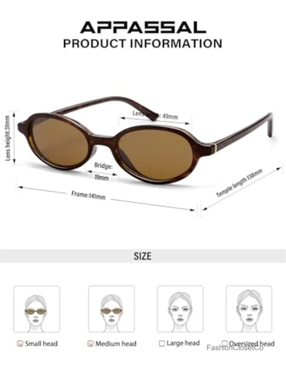 Vintage Oval Polarized Sunglasses 49mm Lens Narrow Fit Small Face